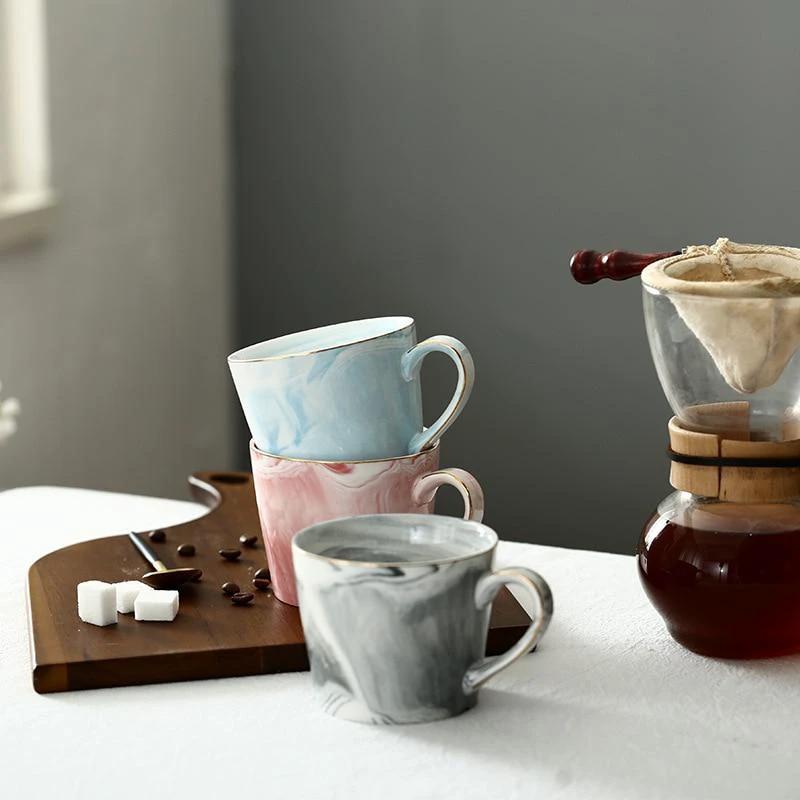 Marble Porcelain Mr & Mrs Coffee Mugs by Bowlift