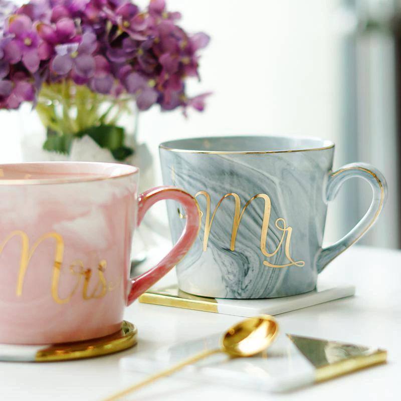Marble Porcelain Mr & Mrs Coffee Mugs by Bowlift