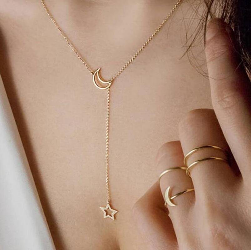 Moon & Star Hanging Drop Necklace by Bowlift