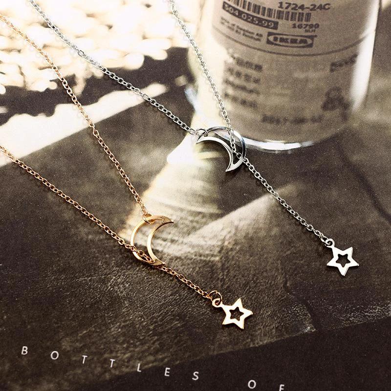 Moon & Star Hanging Drop Necklace by Bowlift