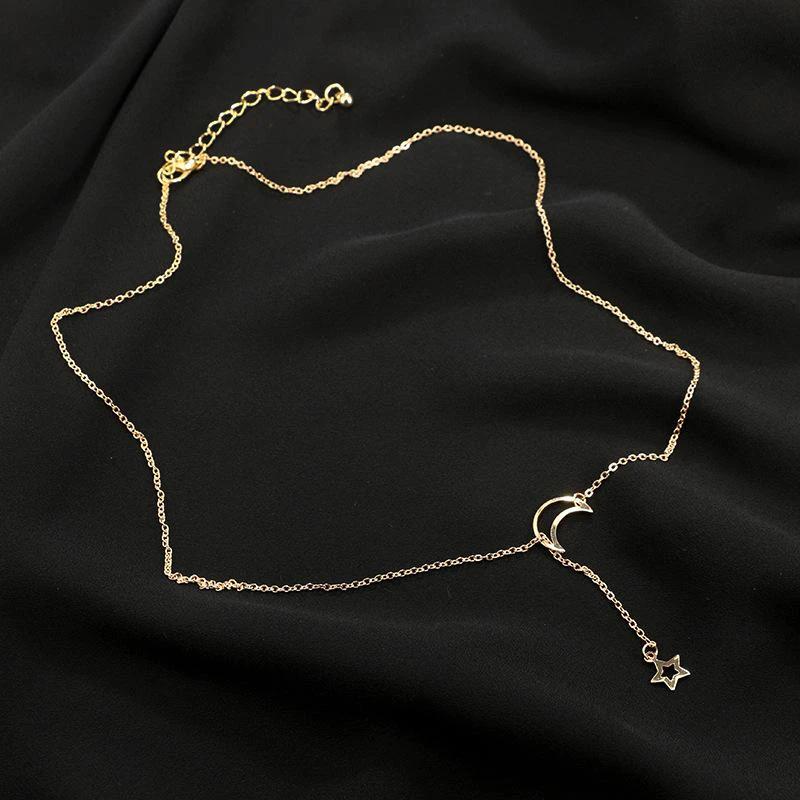 Moon & Star Hanging Drop Necklace by Bowlift