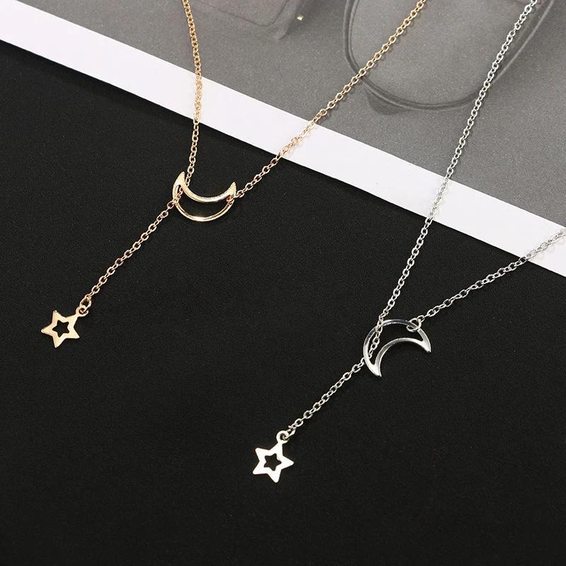 Moon & Star Hanging Drop Necklace by Bowlift