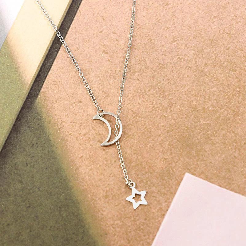 Moon & Star Hanging Drop Necklace by Bowlift