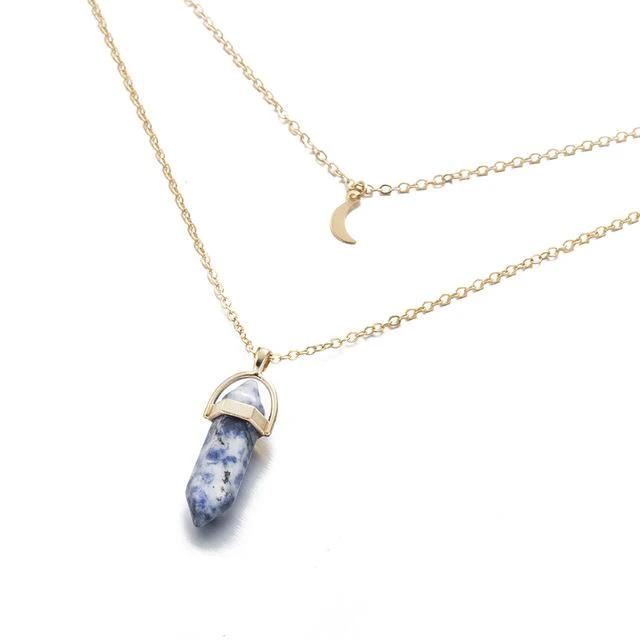Multi Layered Moon & Crystal Drop Pendant Necklace by Bowlift