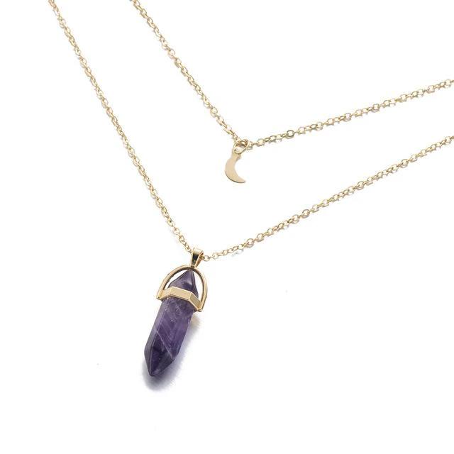 Multi Layered Moon & Crystal Drop Pendant Necklace by Bowlift