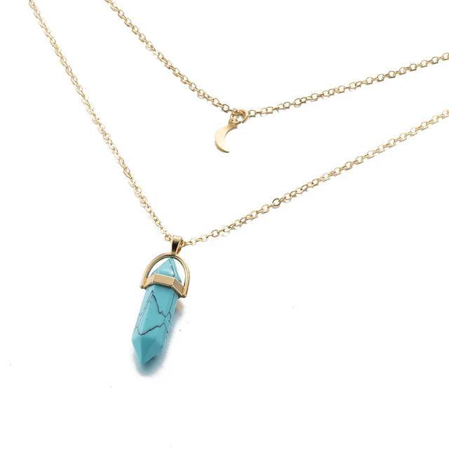Multi Layered Moon & Crystal Drop Pendant Necklace by Bowlift