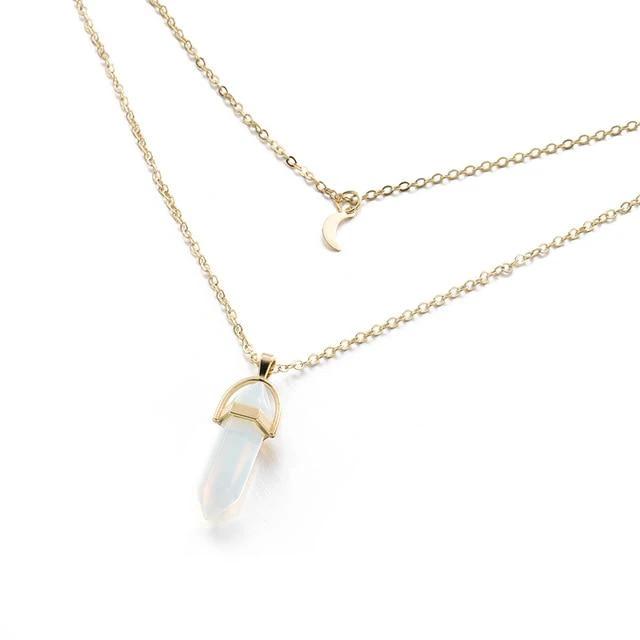 Multi Layered Moon & Crystal Drop Pendant Necklace by Bowlift