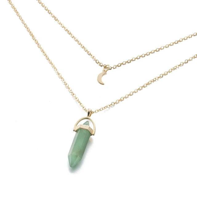 Multi Layered Moon & Crystal Drop Pendant Necklace by Bowlift