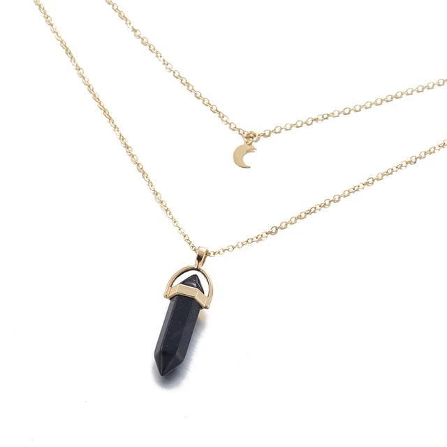 Multi Layered Moon & Crystal Drop Pendant Necklace by Bowlift