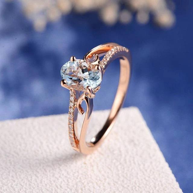 Oval Cut Rose Gold Double to Single Band Ring by Bowlift