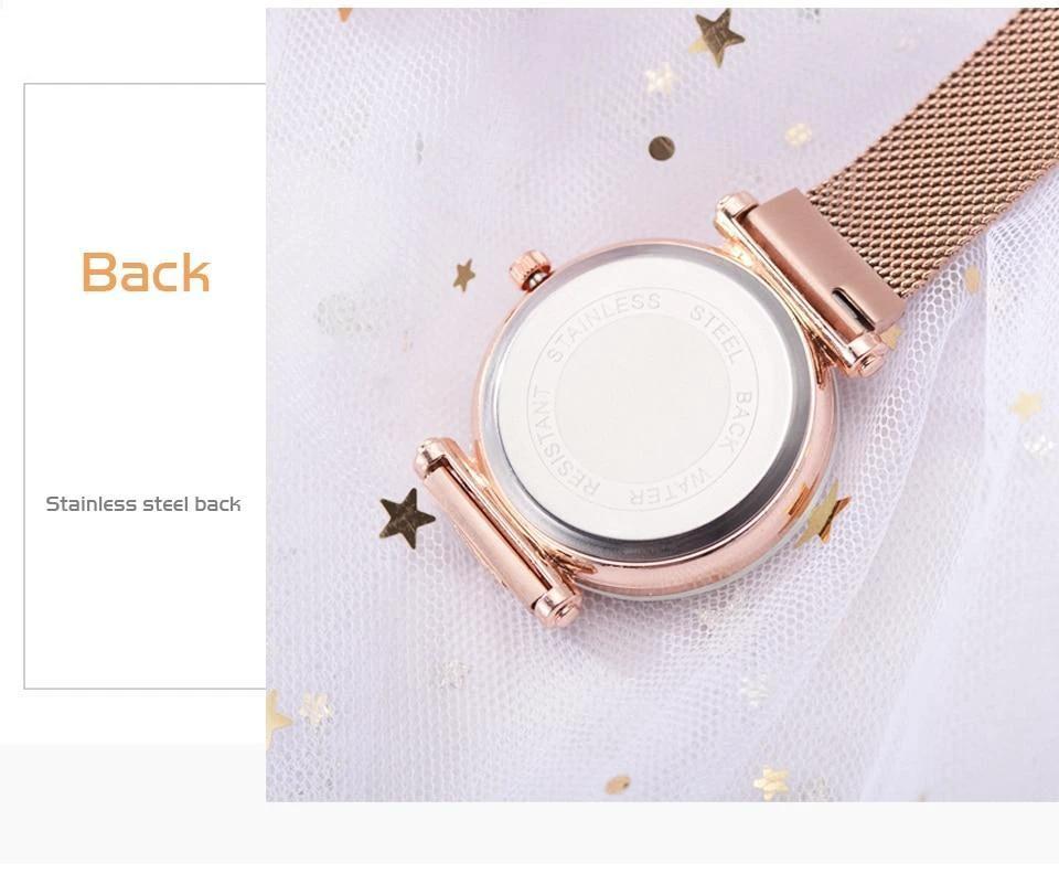 Fashionable Unique Mesh Magnet Buckle Exotic Starry Diamond Designer Luxury Ladies Women Watch by BowLift