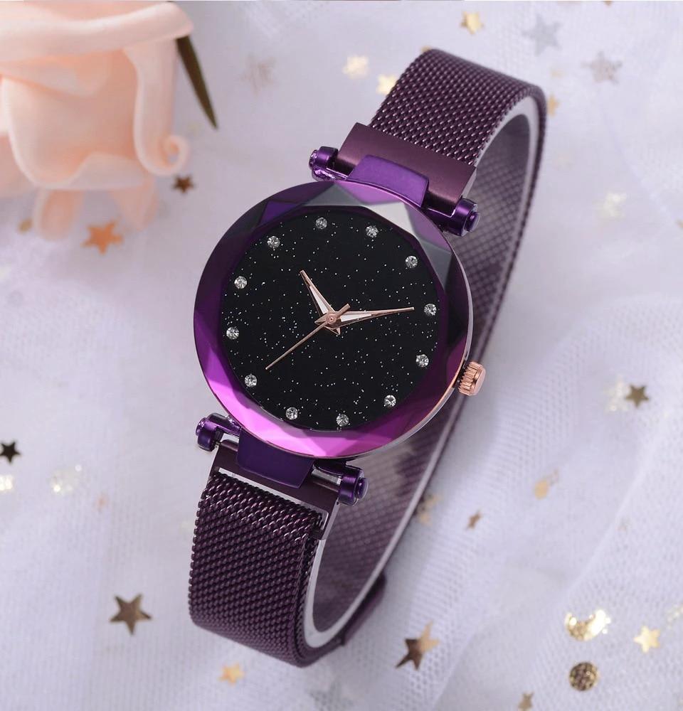 Fashionable Unique Mesh Magnet Buckle Exotic Starry Diamond Designer Luxury Ladies Women Watch by BowLift