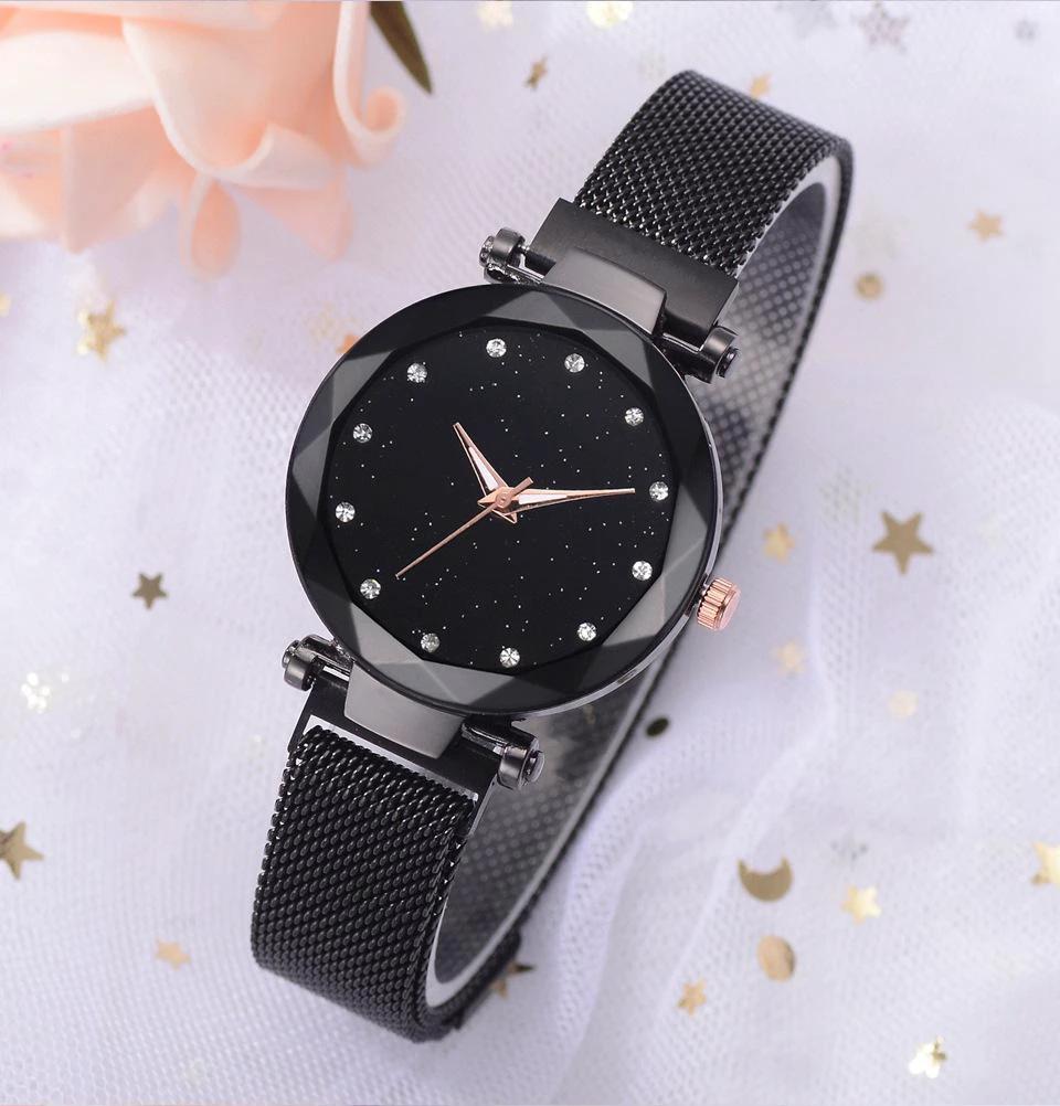 Fashionable Unique Mesh Magnet Buckle Exotic Starry Diamond Designer Luxury Ladies Women Watch by BowLift