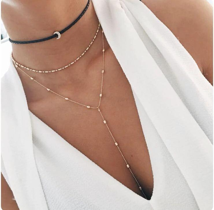 Multi Layered Boho Moon Pendant Hanging Necklace by Bowlift