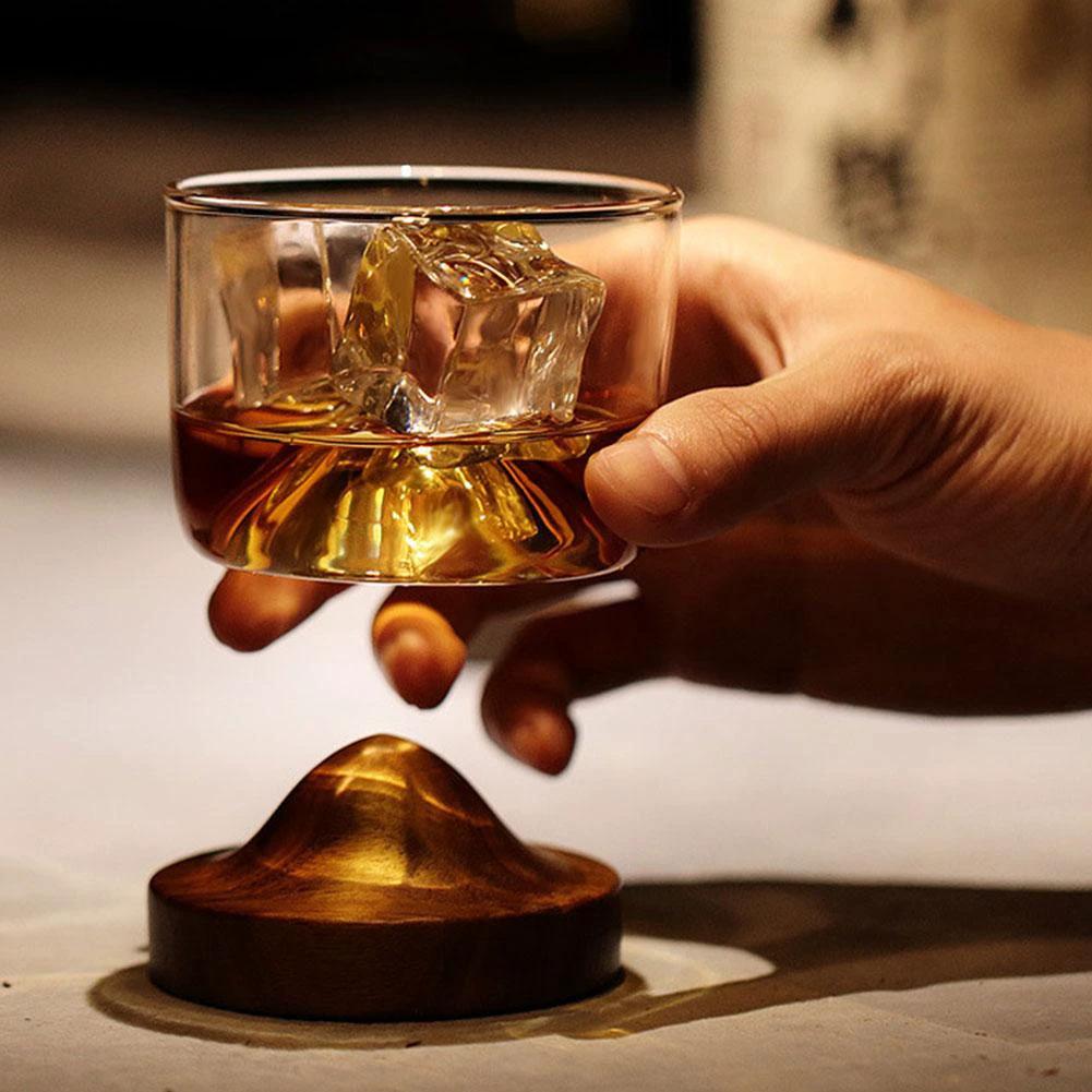 Houston - Wooden Base Whiskey Mountain Glass by Bowlift