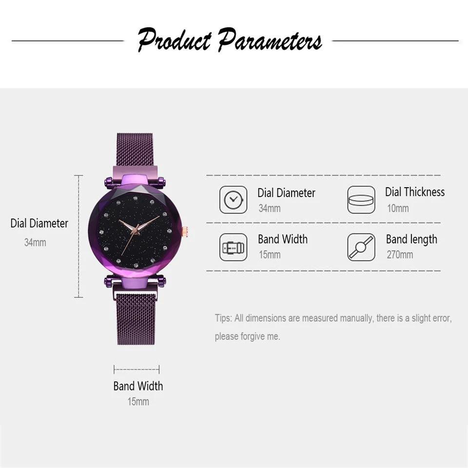 Fashionable Unique Mesh Magnet Buckle Exotic Starry Diamond Designer Luxury Ladies Women Watch by BowLift