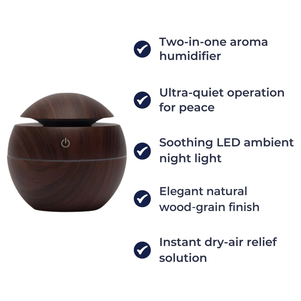 Gentle Quiet Mist & LED Night-Light – Wood Finish – Relieve Dry Air Improve Sleep Boost Comfort Bowlift by Bowlift