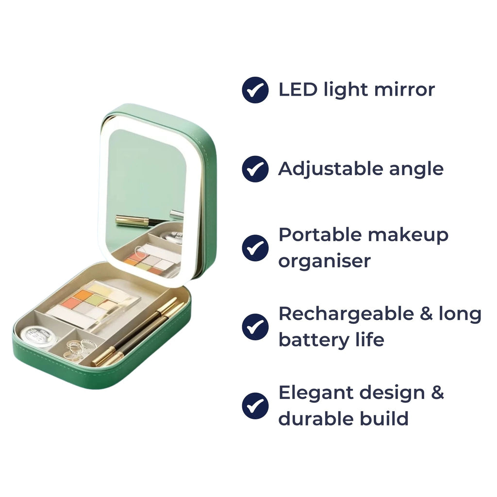 LED Light Mirror – Adjustable Angle – Organiser for Beauty Lovers – Bright Lighting for Flawless Look Bowlift by Bowlift