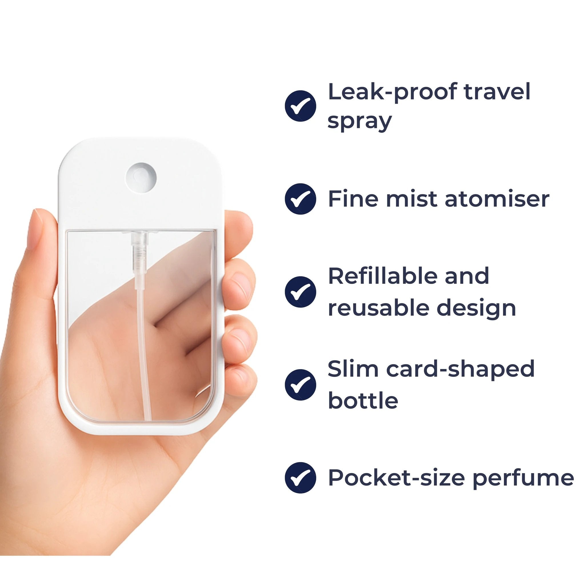 Leak-Proof Fine Mist Refillable – Compact Card-Shape for Perfume & Sanitiser Bowlift by Bowlift