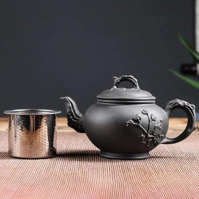 Purple Clay Teapot Single Pot with Built-in Stainless Steel Filter by Bowlift