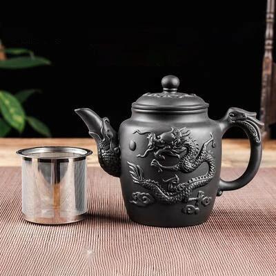Purple Clay Teapot Single Pot with Built-in Stainless Steel Filter by Bowlift