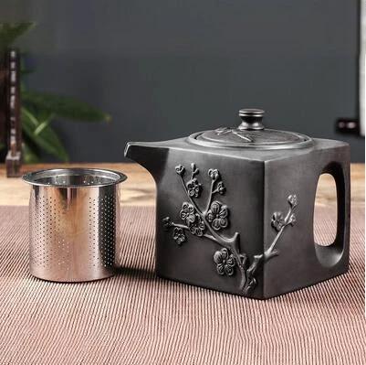 Purple Clay Teapot Single Pot with Built-in Stainless Steel Filter by Bowlift