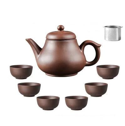 Purple Clay Teapot Single Pot with Built-in Stainless Steel Filter by Bowlift