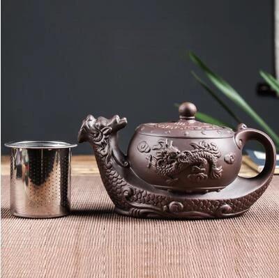 Purple Clay Teapot Single Pot with Built-in Stainless Steel Filter by Bowlift