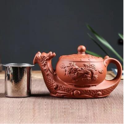 Purple Clay Teapot Single Pot with Built-in Stainless Steel Filter by Bowlift