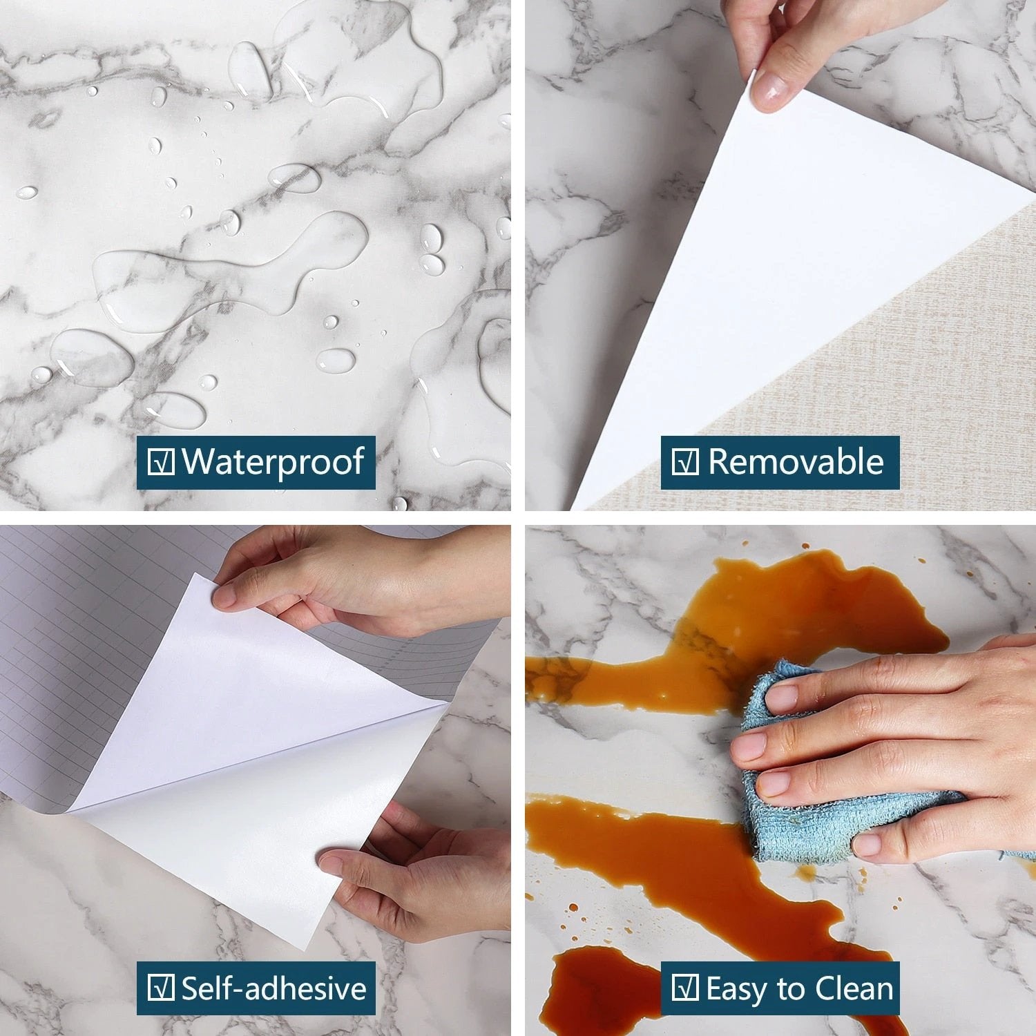 PVC Solid Vinyl Marble Wallpaper Waterproof Self-adhesive Wallpaper by Bowlift
