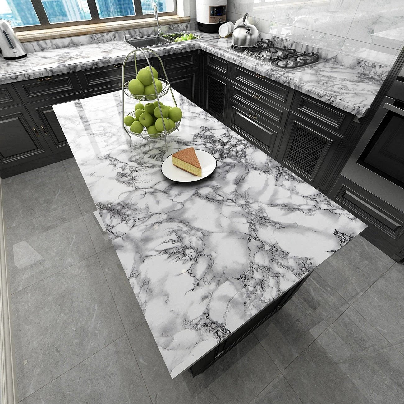 PVC Solid Vinyl Marble Wallpaper Waterproof Self-adhesive Wallpaper by Bowlift