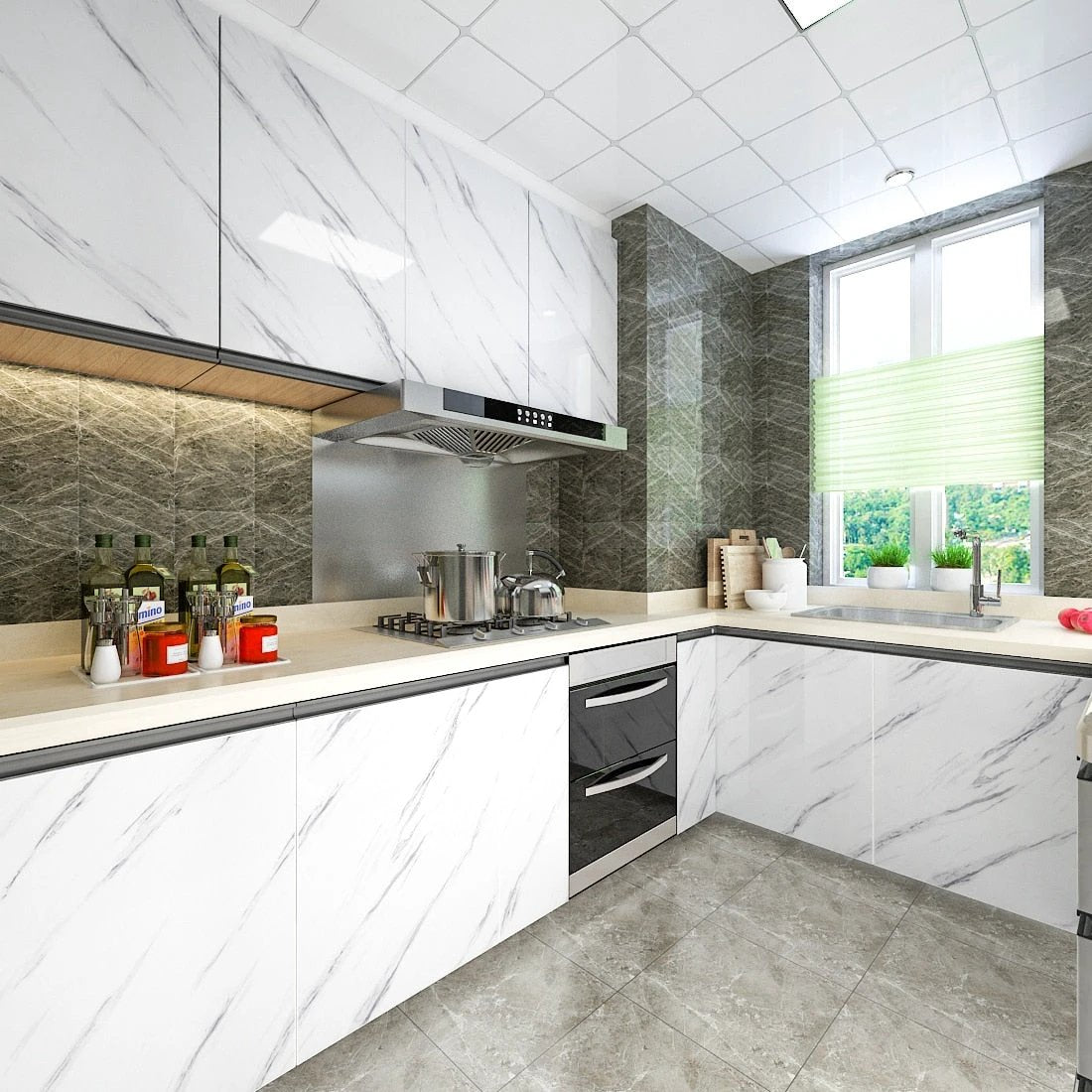 PVC Solid Vinyl Marble Wallpaper Waterproof Self-adhesive Wallpaper by Bowlift