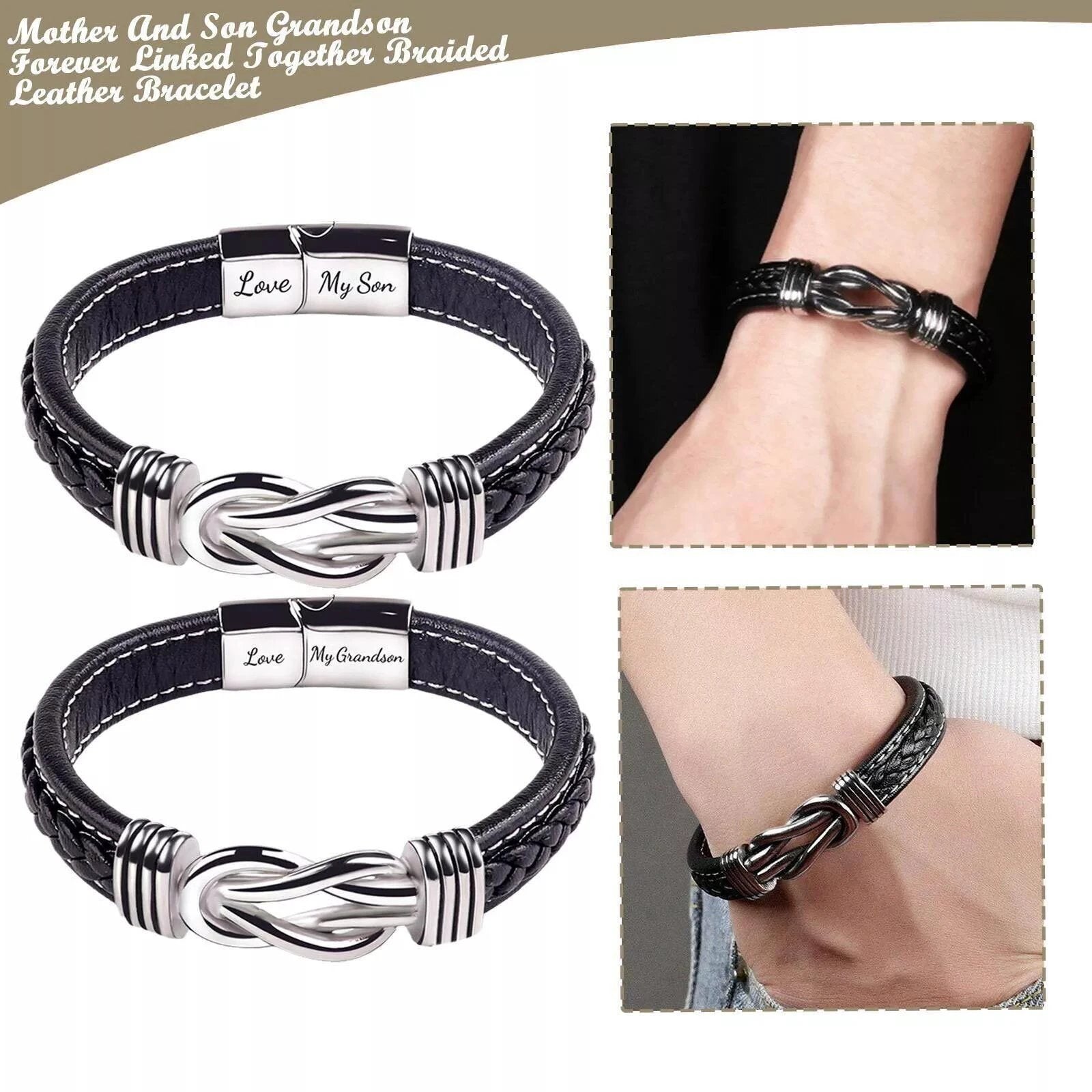 Braided Leather Knot Bracelet For Grandson From Grandmother Love Forever Bowlift by Bowlift