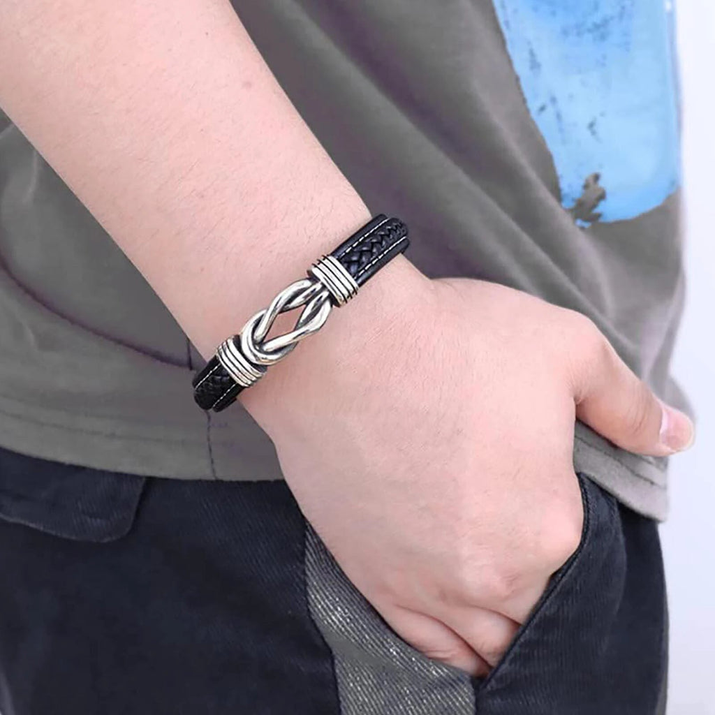 Braided Leather Knot Bracelet For Grandson From Grandmother Love Forever Bowlift by Bowlift