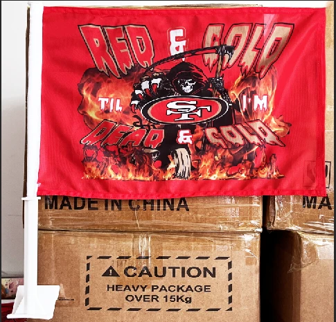 Custom car window flag -11'' X14'' -with car flag pole - pack of 2 -Red Gold SF 49ers by flagsshop