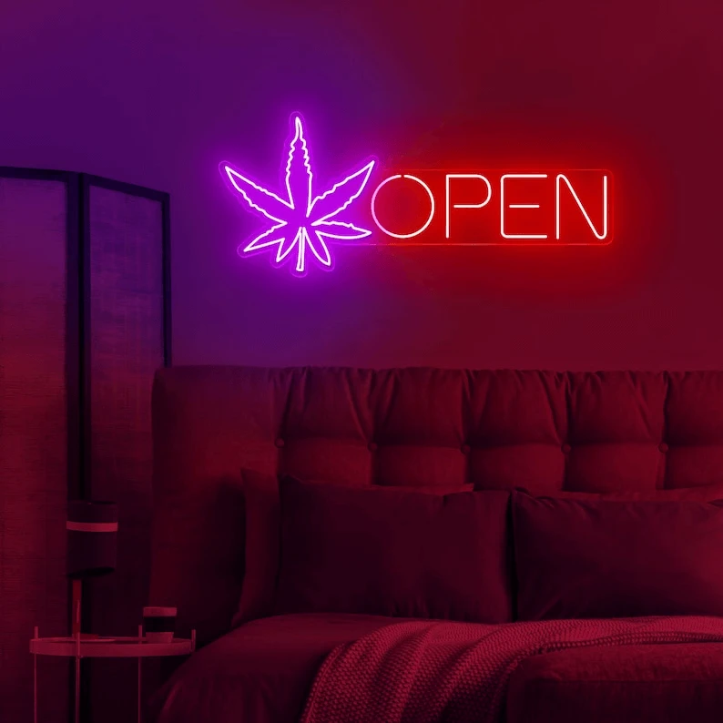 Open Neon Sign Weed Neon Sign Wall Decor Art by Neonchics