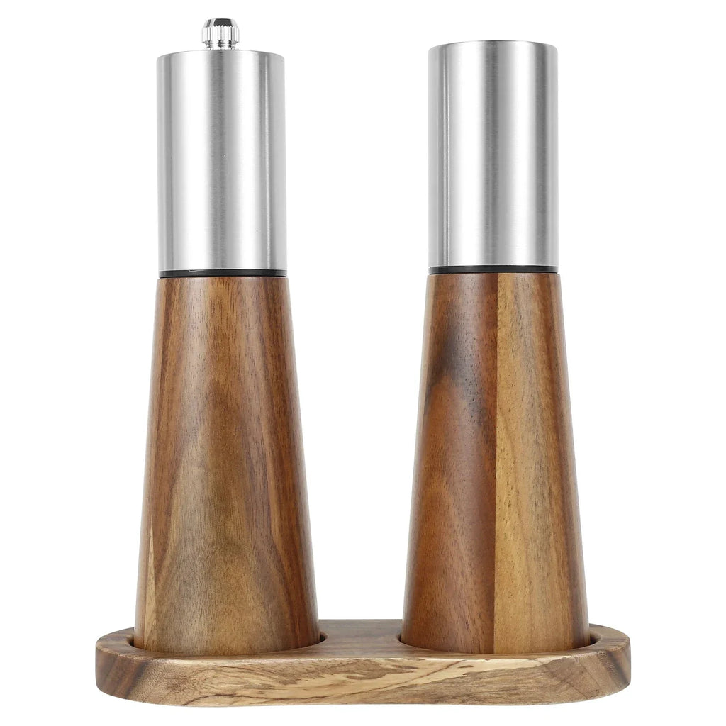Refillable Acacia Wood Salt Shaker and Pepper Spice Mill Grinder Set by Bowlift