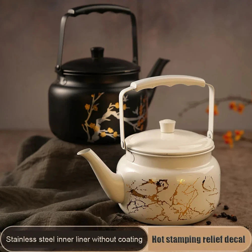 Retro Stainless Steel Teapot with Gold Stamping Relief Water Kettle by Bowlift