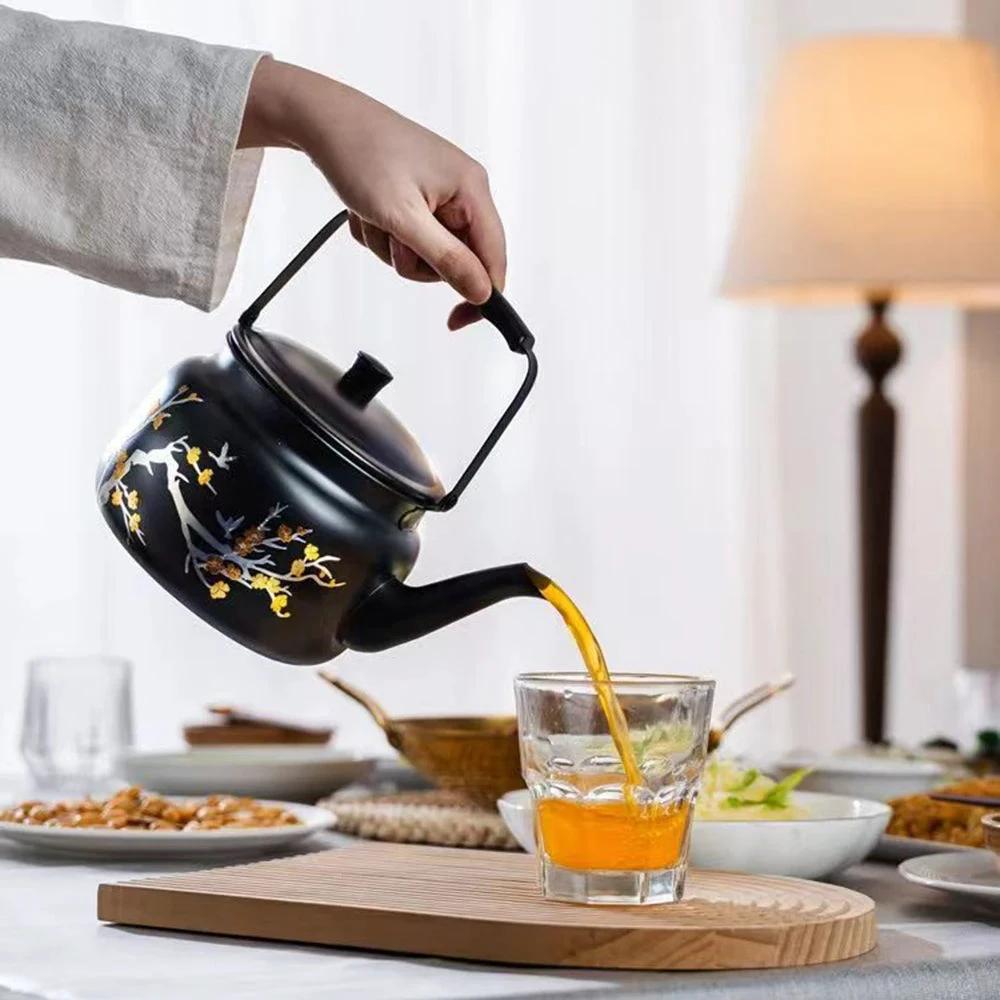 Retro Stainless Steel Teapot with Gold Stamping Relief Water Kettle by Bowlift