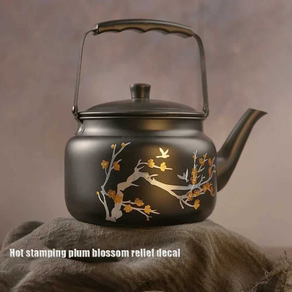 Retro Stainless Steel Teapot with Gold Stamping Relief Water Kettle by Bowlift