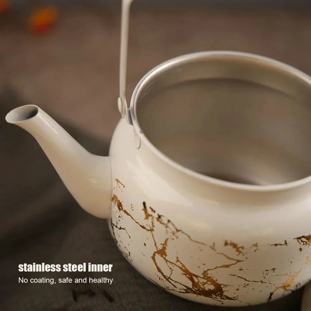 Retro Stainless Steel Teapot with Gold Stamping Relief Water Kettle by Bowlift