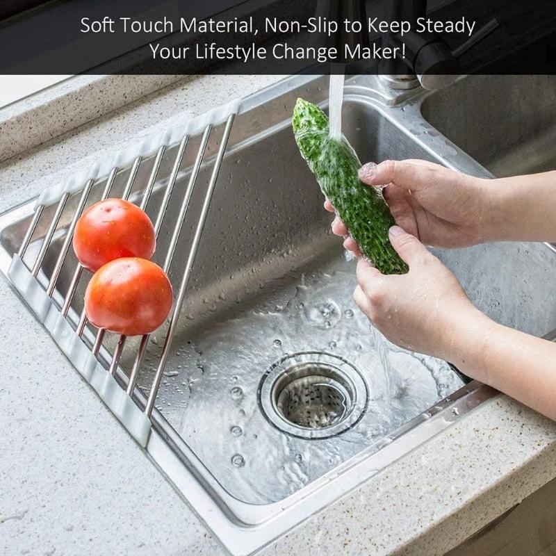 Roll Up Triangle Dish Drying Rack for Sink Corner Over the Sink Caddy by Bowlift