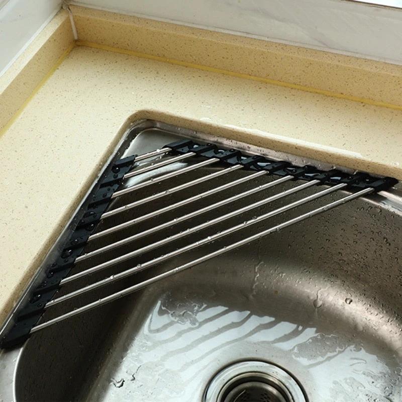 Roll Up Triangle Dish Drying Rack for Sink Corner Over the Sink Caddy by Bowlift
