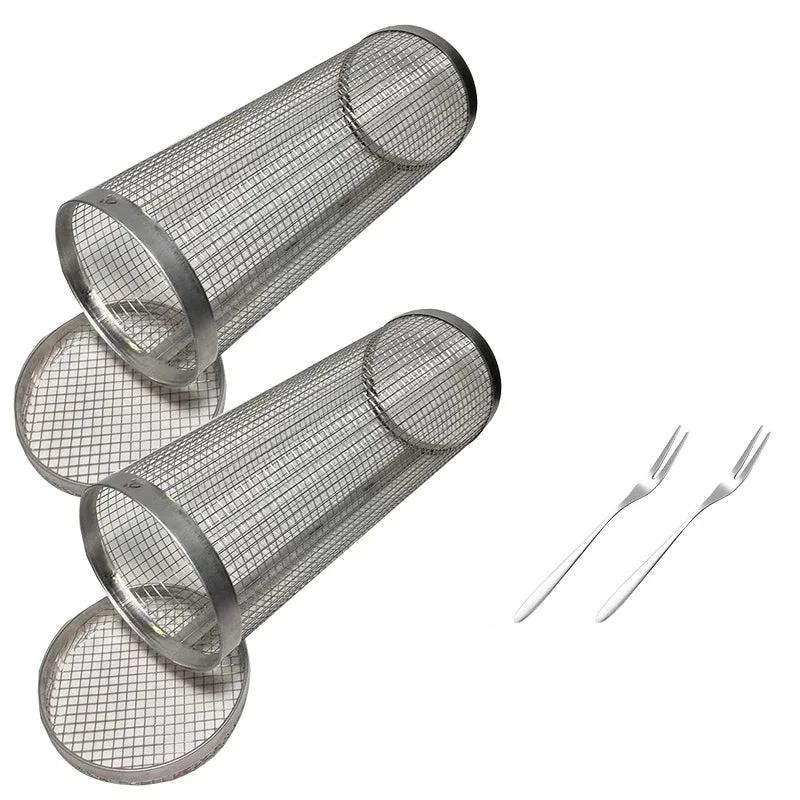 Rolling BBQ Basket Grilling Basket Ever Round Stainless Steel Grill Mesh by Bowlift