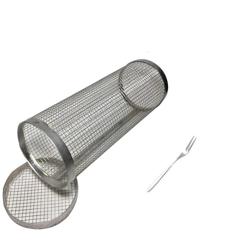 Rolling BBQ Basket Grilling Basket Ever Round Stainless Steel Grill Mesh by Bowlift