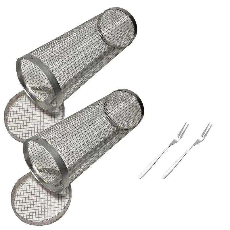 Rolling BBQ Basket Grilling Basket Ever Round Stainless Steel Grill Mesh by Bowlift