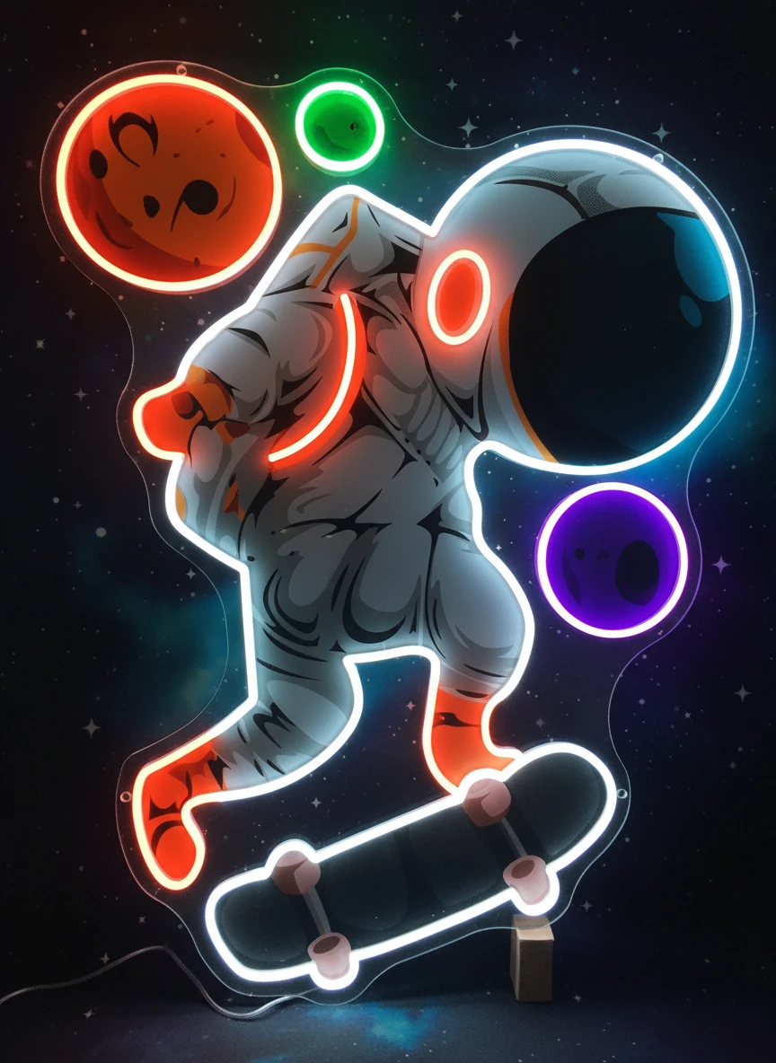 Skateboard Neon Sign Spaceman UV Printing Neon Sign by Neonchics