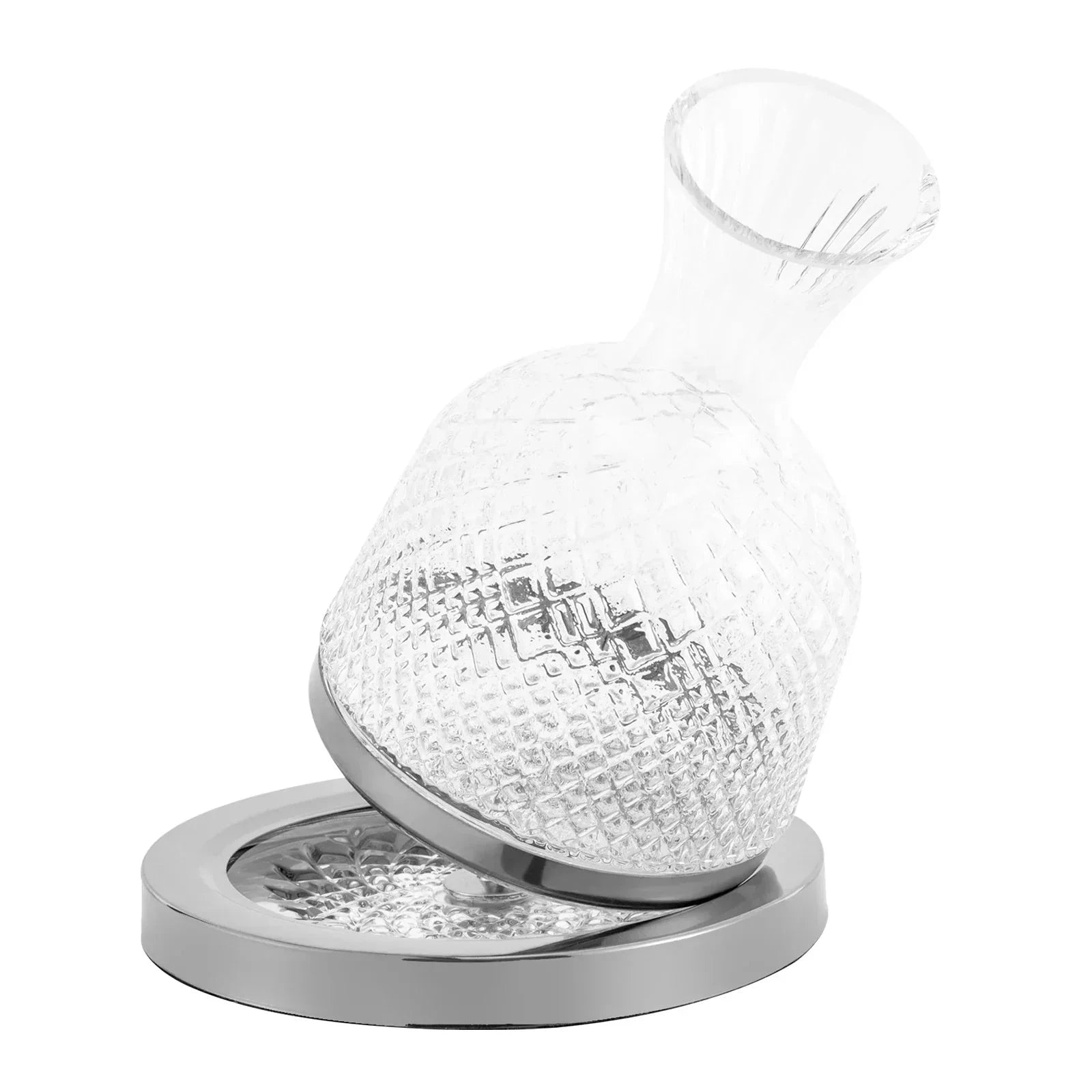 Rotating Crystal Glass Red Wine Decanter with Stainless Steel Base by Bowlift