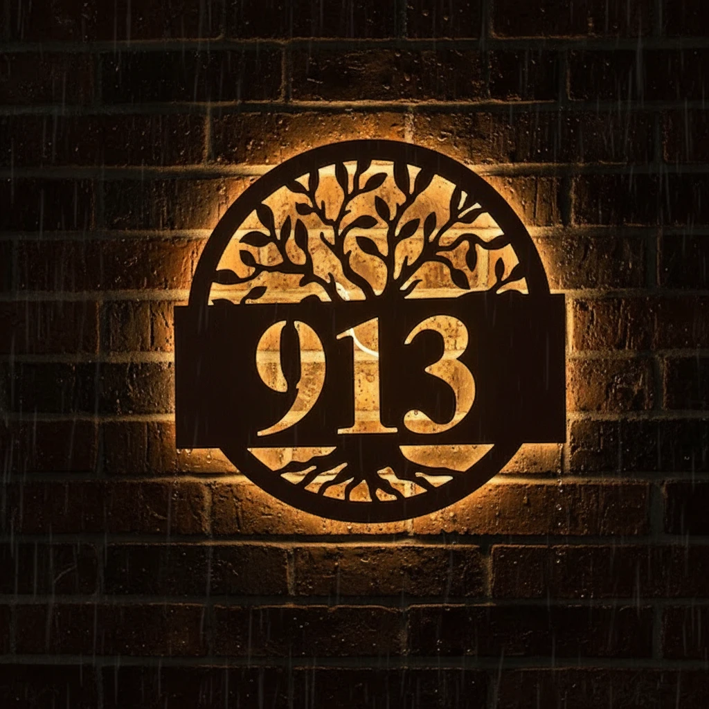 Round Metal Address Sign for House by Neonchics