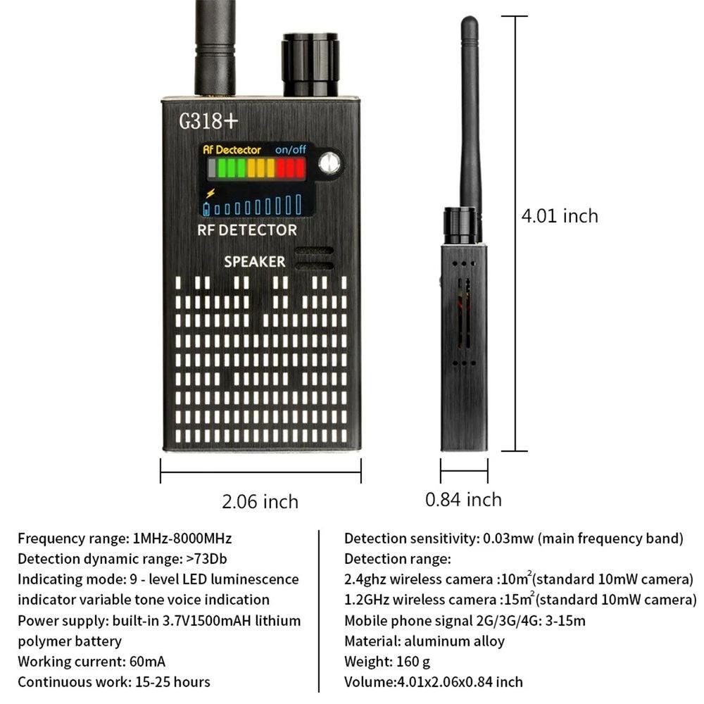 Spy Signal Bug Detector, HF Detector, Hidden Camera, Laser Lens, GSM GPS Device Finder by Bowlift